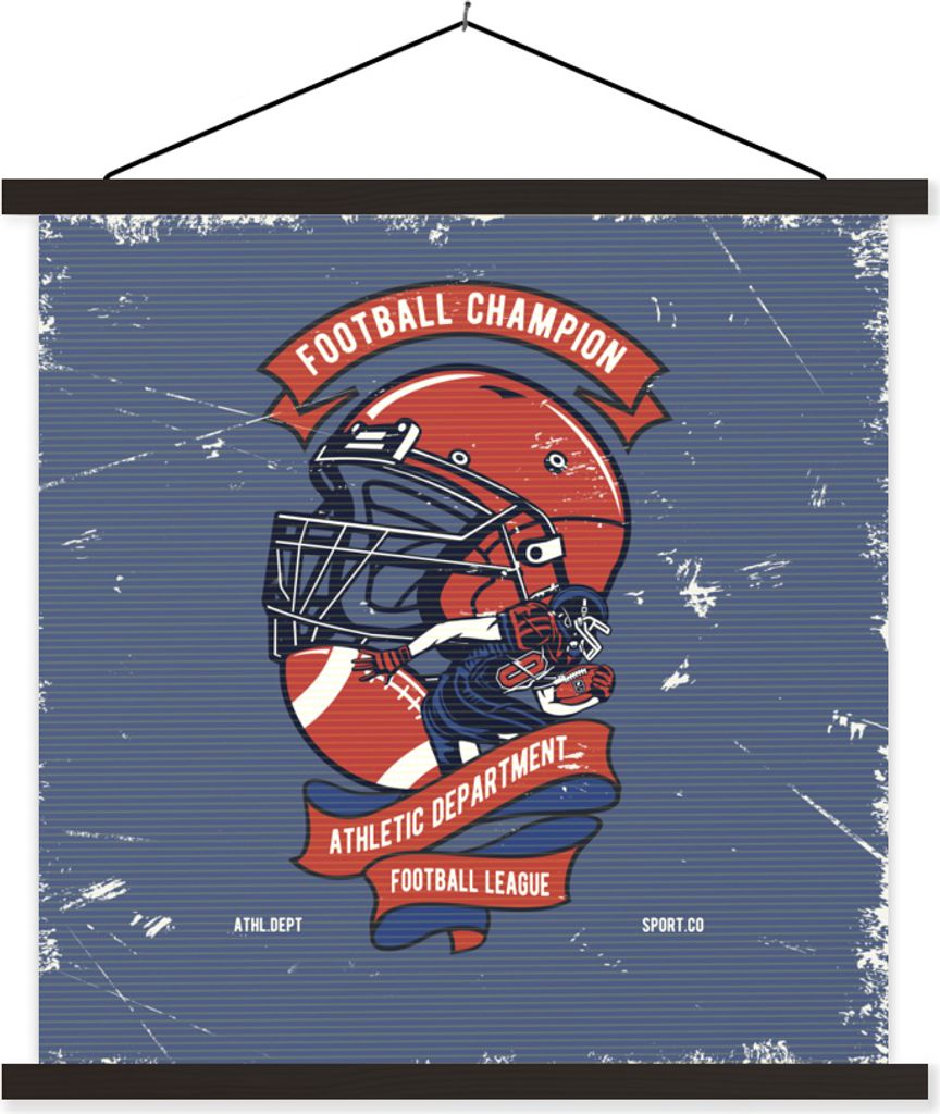 MuchoWow Textilposter Helm - Rugby - Retro 60x60 cm mit schwarzem Rahmen - Posteraufhänger