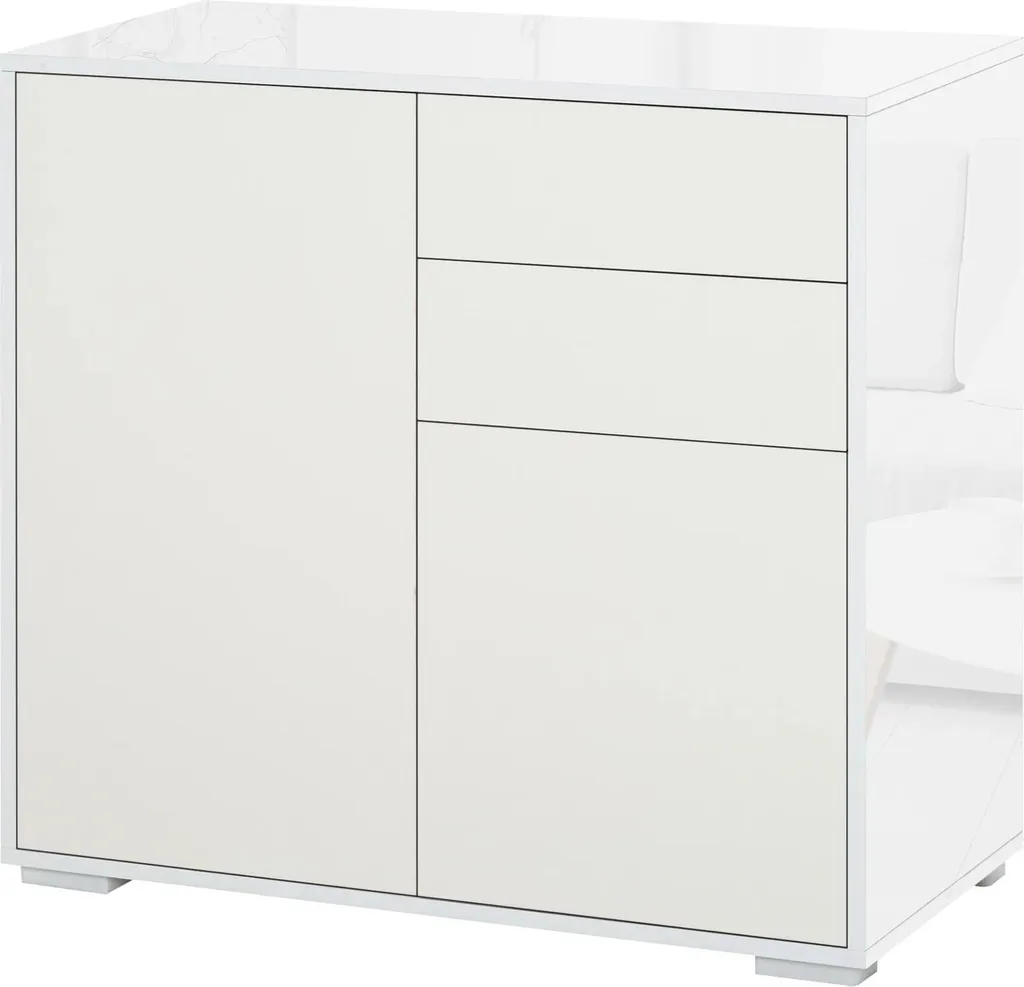 Buffet Commode 2 Portes et 2 Tiroirs 79x36x74 cm - Meuble de Salon Bois
