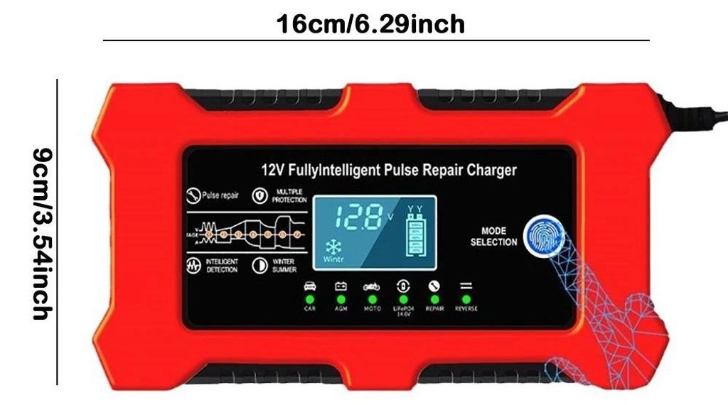 KFZ und Motorrad Batterieladegerät - 12V 10A intelligentes Ladegerät - Pulsreparatur - LCD Display - Automatische Erhaltungsladung - Kabelgebunde...