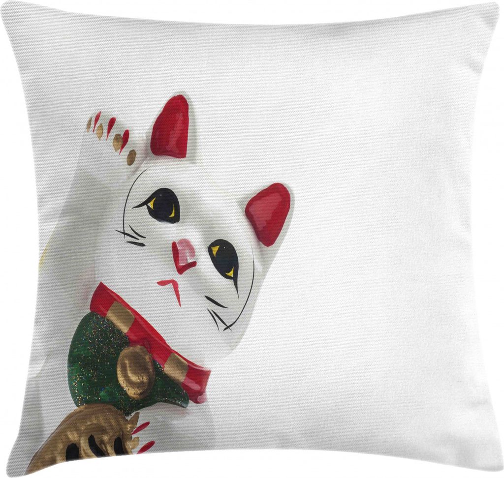 ABAKUHAUS japanische Katze Kissenbezug, Lucky Cat Neko waveing, mit Reißverschluss Waschbar Beidseitiger Digitaldruck Klare Farben Hochwertige Sto...
