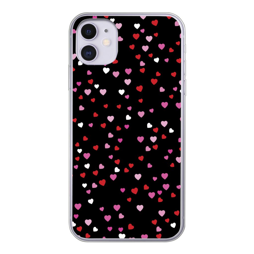 MuchoWow Handyhülle Schutzhülle Hülle für iPhone 11 Eine Illustration mit Herzen auf einem schwarzen Hintergrund Silikon Softcase Handy Hüll...