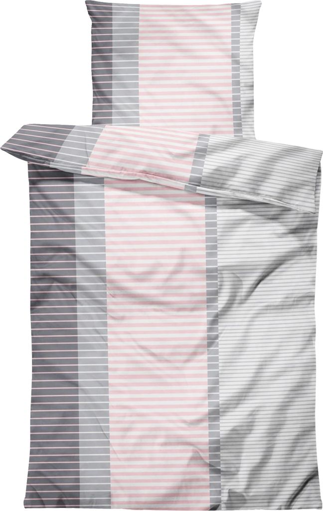 Bettwäsche 155x200 cm gestreift Streifen rosa grau Produktbild 