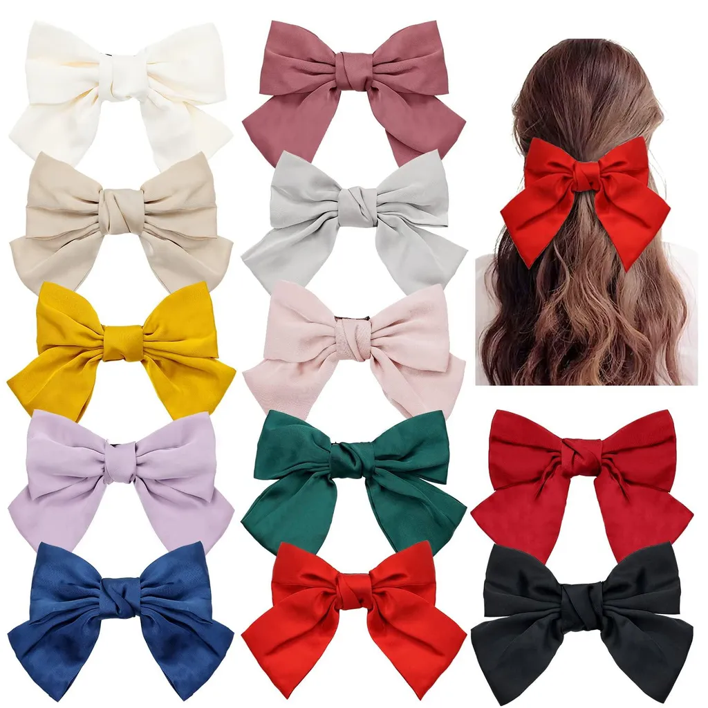 Lot de 12 Barrettes Nœuds en Satin et Chignons Français pour Femmes