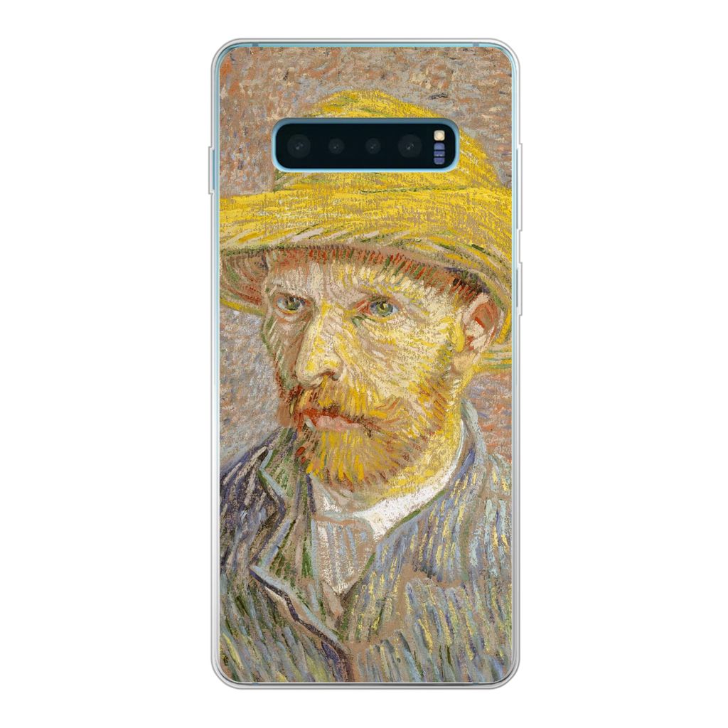 MuchoWow Handyhülle Schutzhülle Hülle für Samsung Galaxy S10 Plus Selbstbildnis mit Strohhut - Vincent van Gogh Silikon Softcase Handy Hülle...