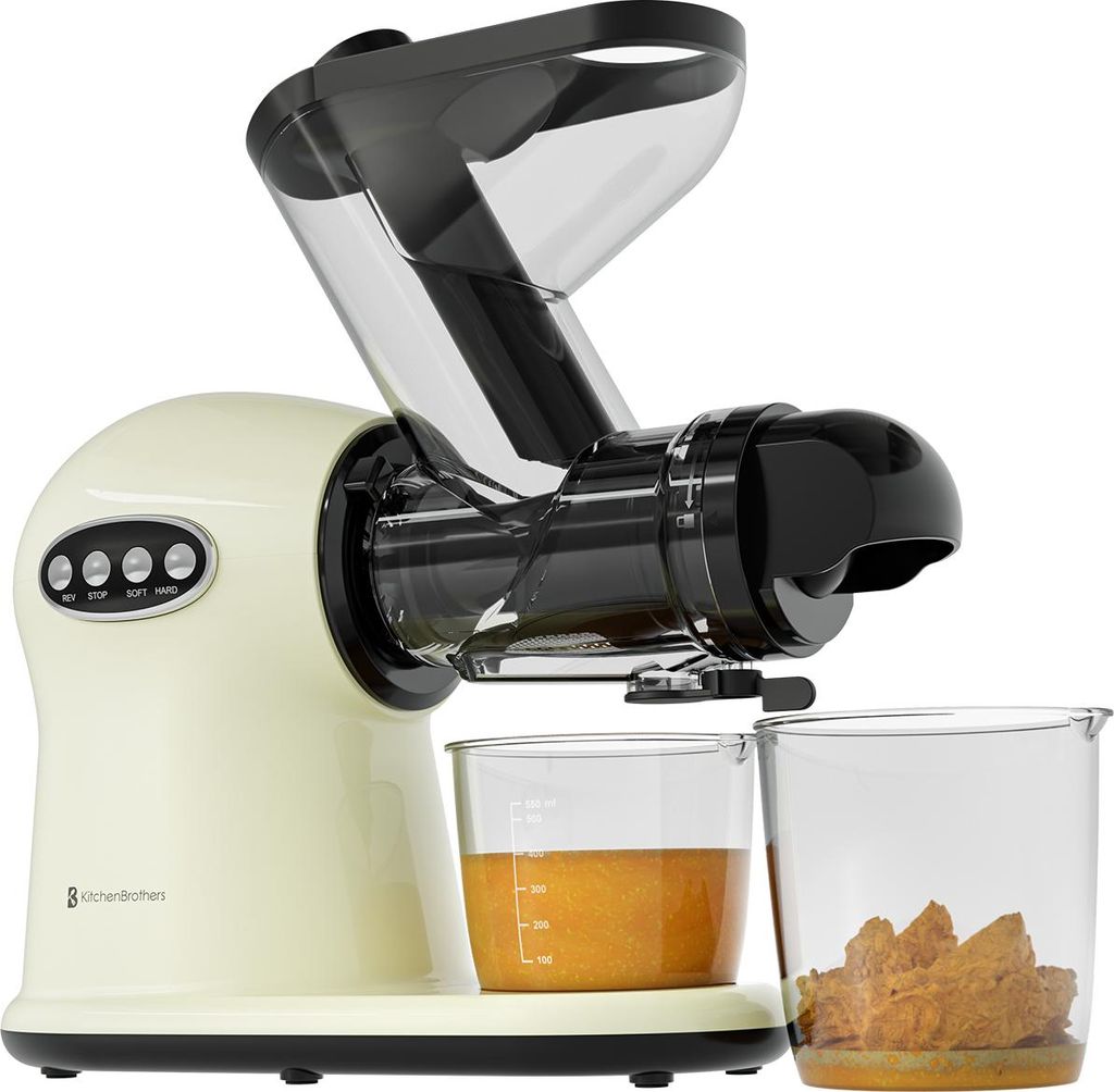 KitchenBrothers Slow Juicer XL - Entsafter - Obst- und Gemüsepresse - 43mm und 70mm Einfüllöffnung - 500ml - Champagner