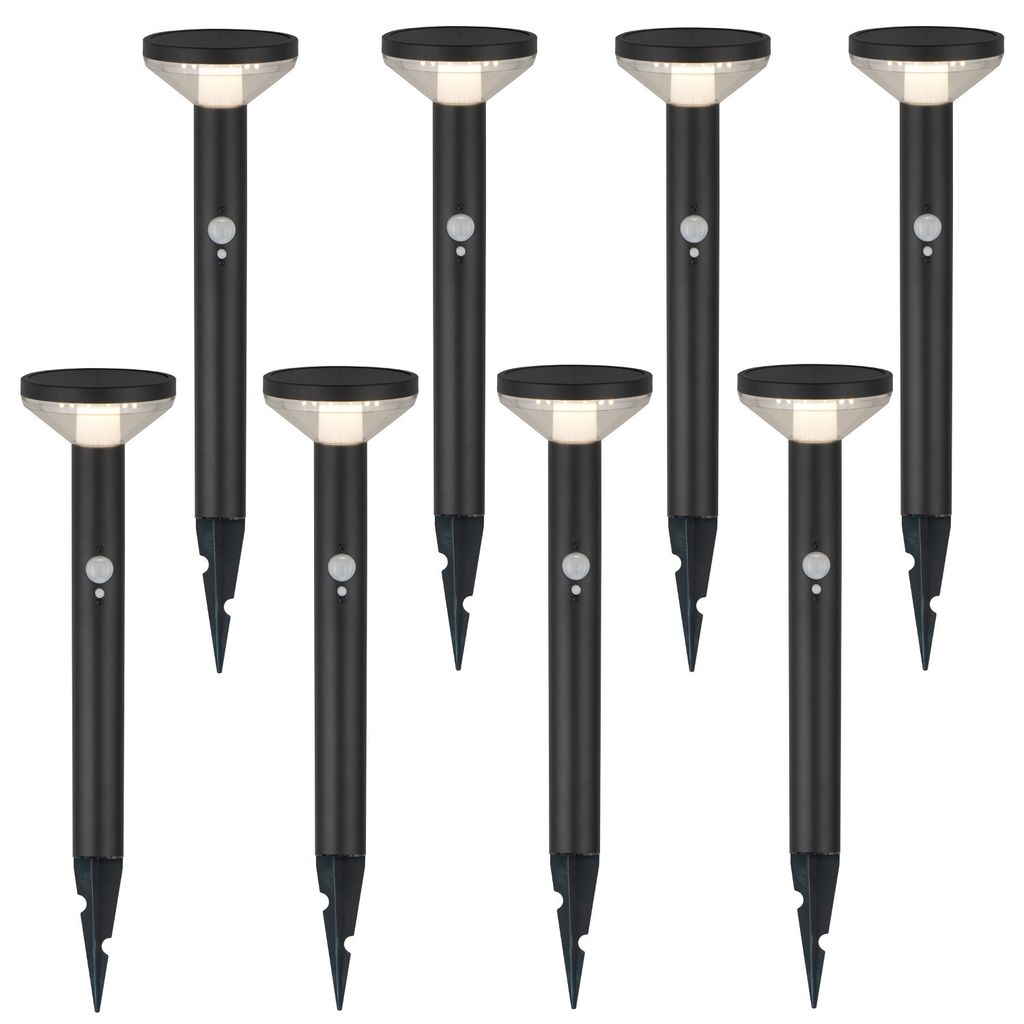 8x Maclean Solar LED-Leuchte mit Sensor 3 Modi steckbar Li-ion 18650 IP44 3,7V 1200 mAh Schwarz MCE465 B