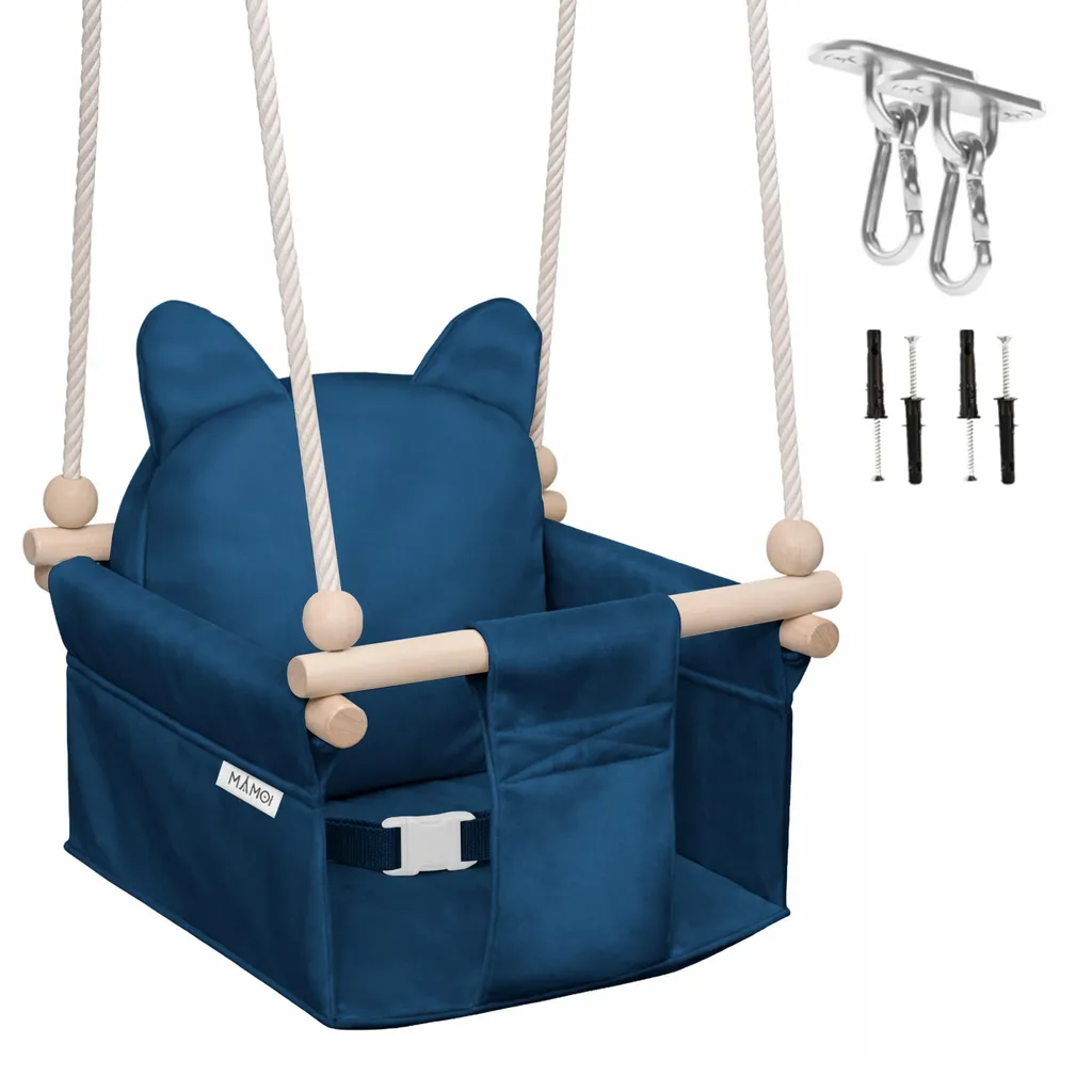 MAMOI Altalena per bambini con cintura di sicurezza, altezza regolabile 150–190 cm, altalena per la casa, struttura stabile, seduta in velluto