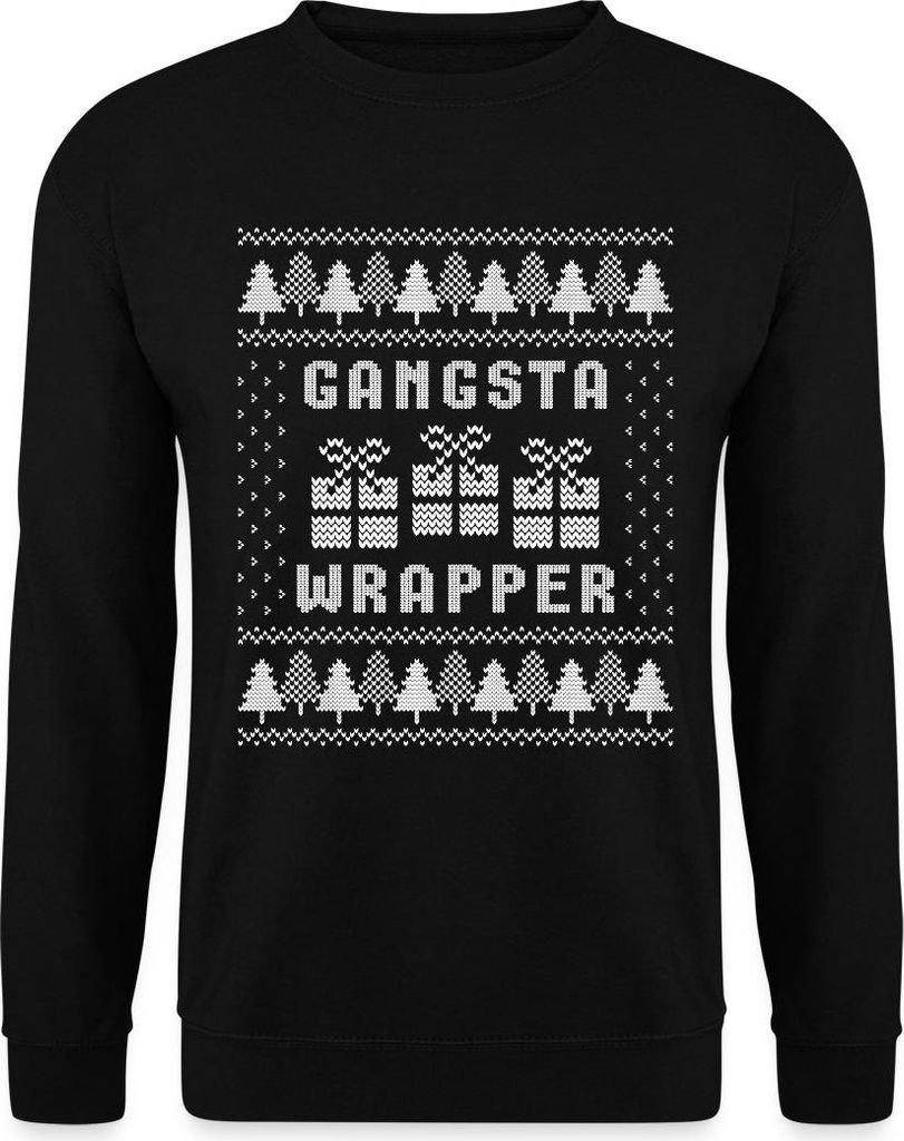 Spreadshirt Gangsta Wrapper Ugly Christmas Style Uni Pullover, L, Schwarz