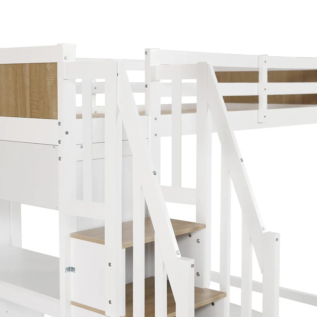 Meuble combiné lit surélevé avec bureau et bibliothèque en bois blanc - 5