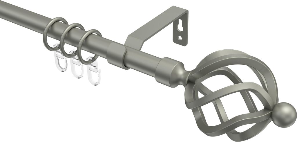 Interdeco Gardinenstange / Vorhangstange Chrom matt, Typ Olymp Paolo (Schmiedekugel), 16 mm Ø 1-läufig, 400 cm