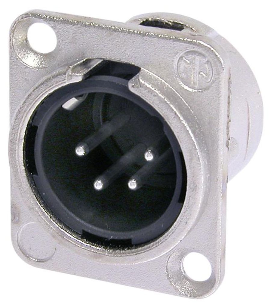 NEUTRIK XLR, 4-pol , Metall-, Löttechnik-Einbaustecker, versilberte Kontakt(e), Type D, nickelfarben