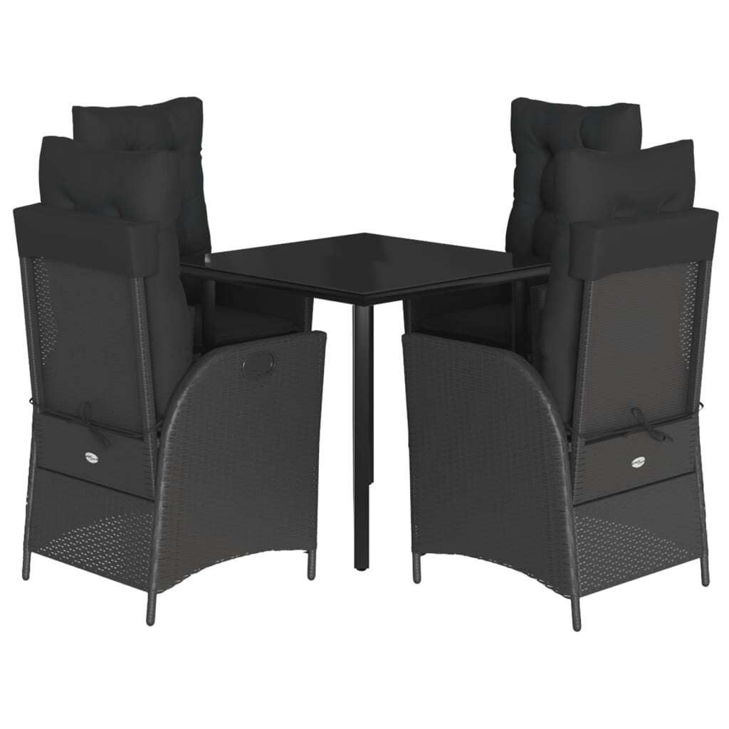 5-tlg. Garten-Essgruppe mit Kissen Schwarz Poly Rattan