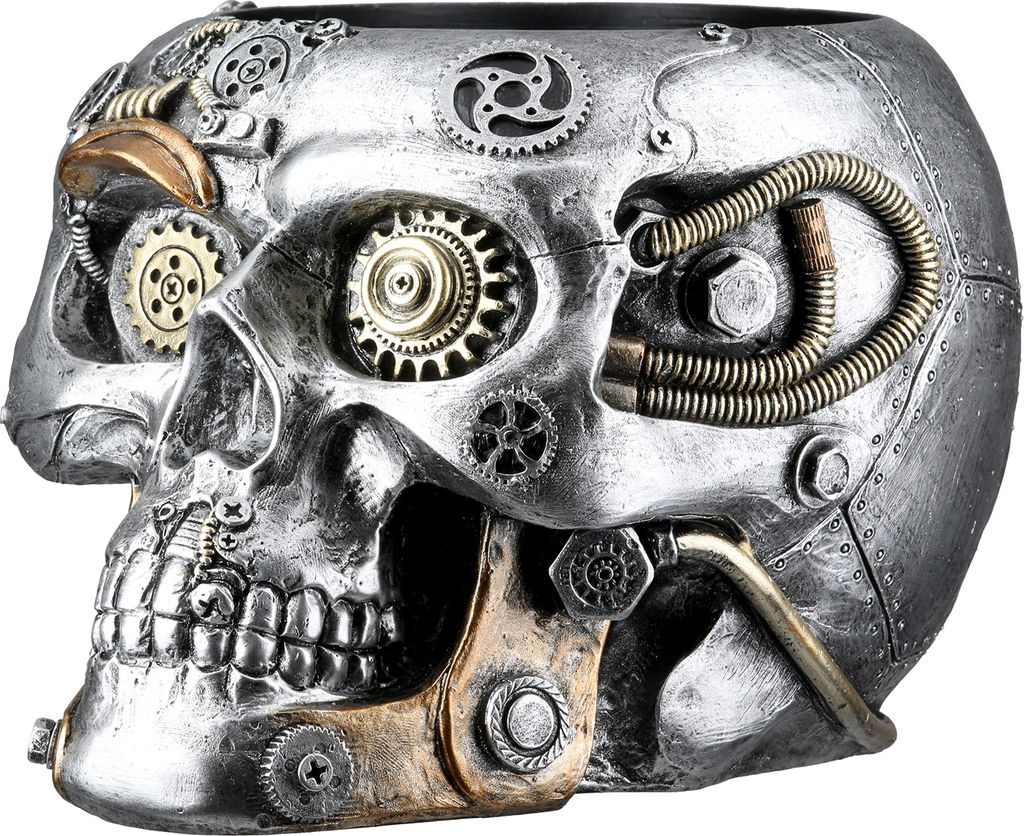 GILDE Übertopf Totenschädel Steampunk Skull planter silberfarben H. 14 cm, 58721