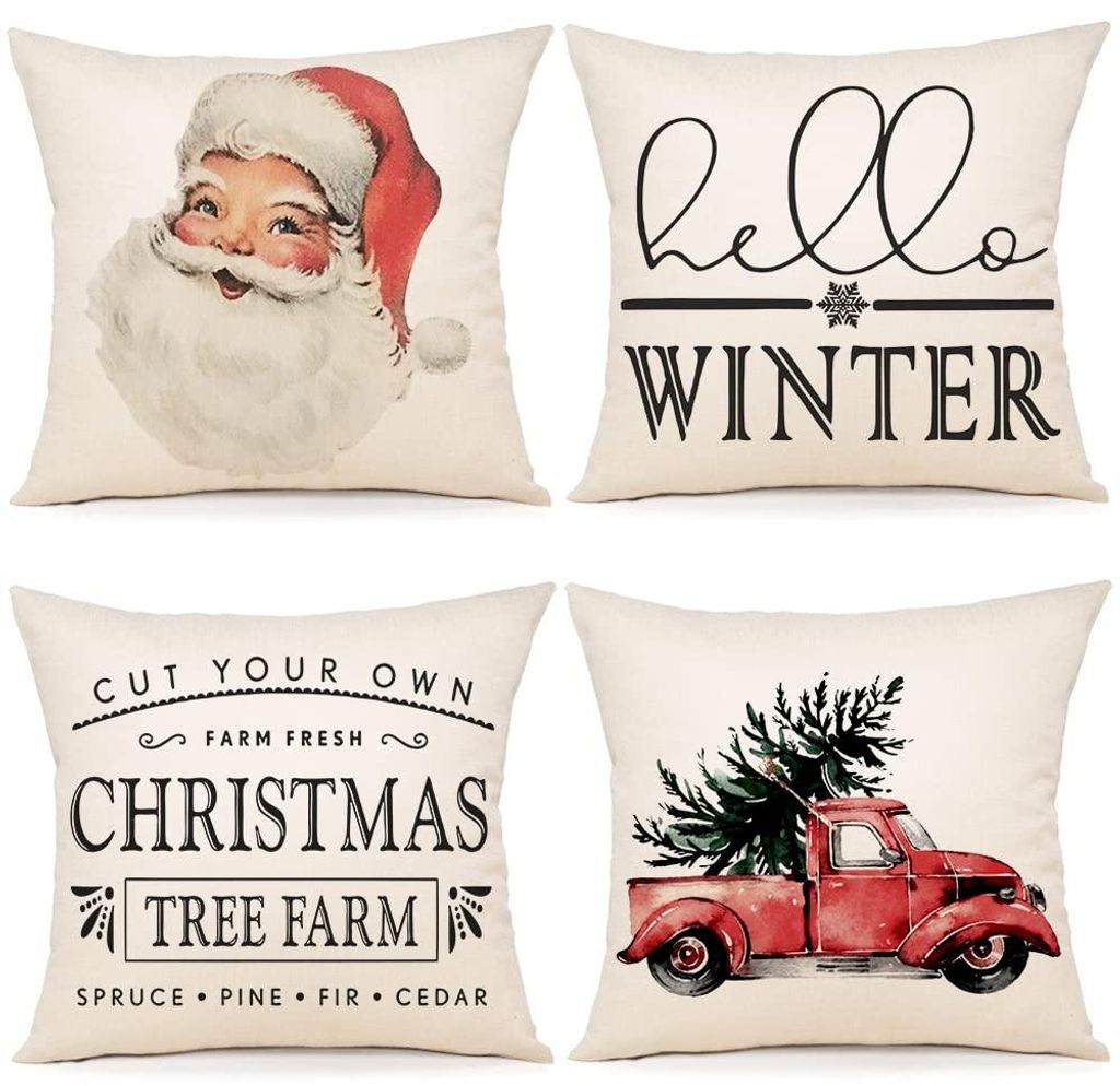 4er-Set Kissenbezüge, 50 x 50 cm, dekorative Weihnachtskissen, Bettwäsche für Sofa, Schlafzimmer, Sessel