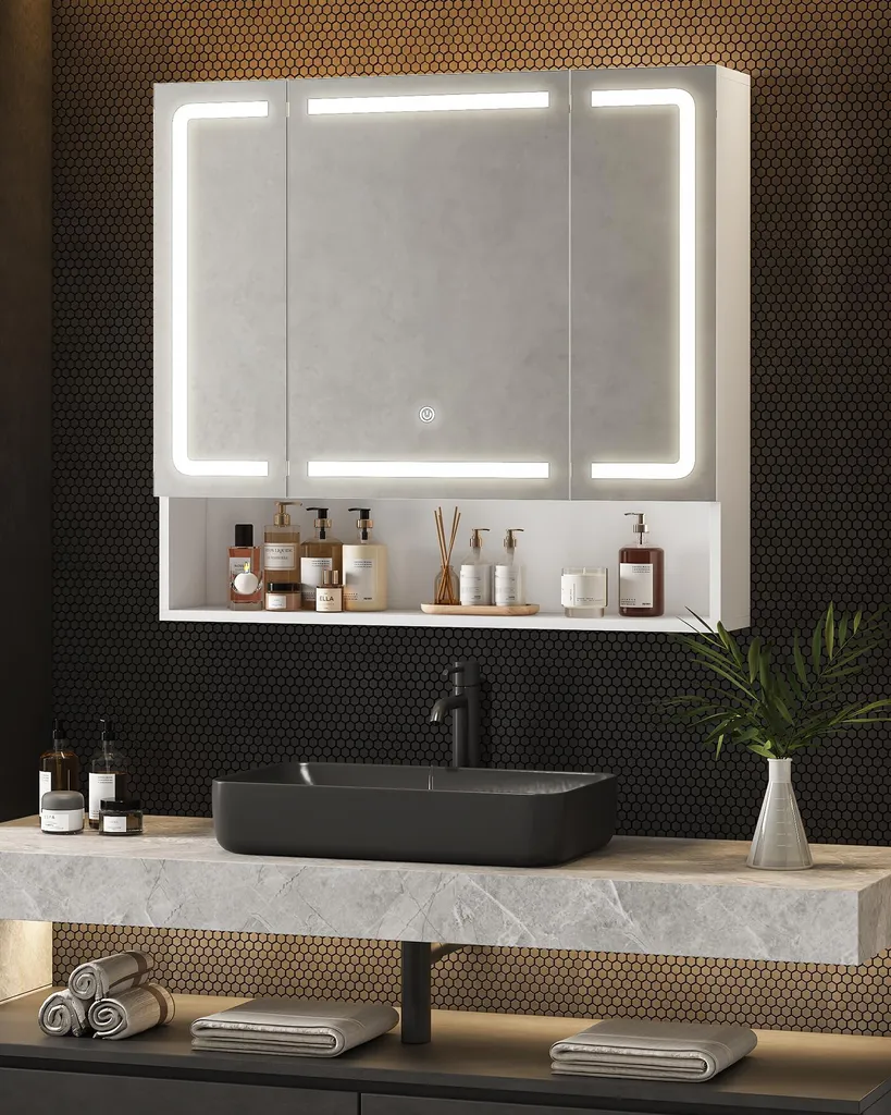 Meuble miroir de salle de bain avec LED KIMENICH et étagère de rangement