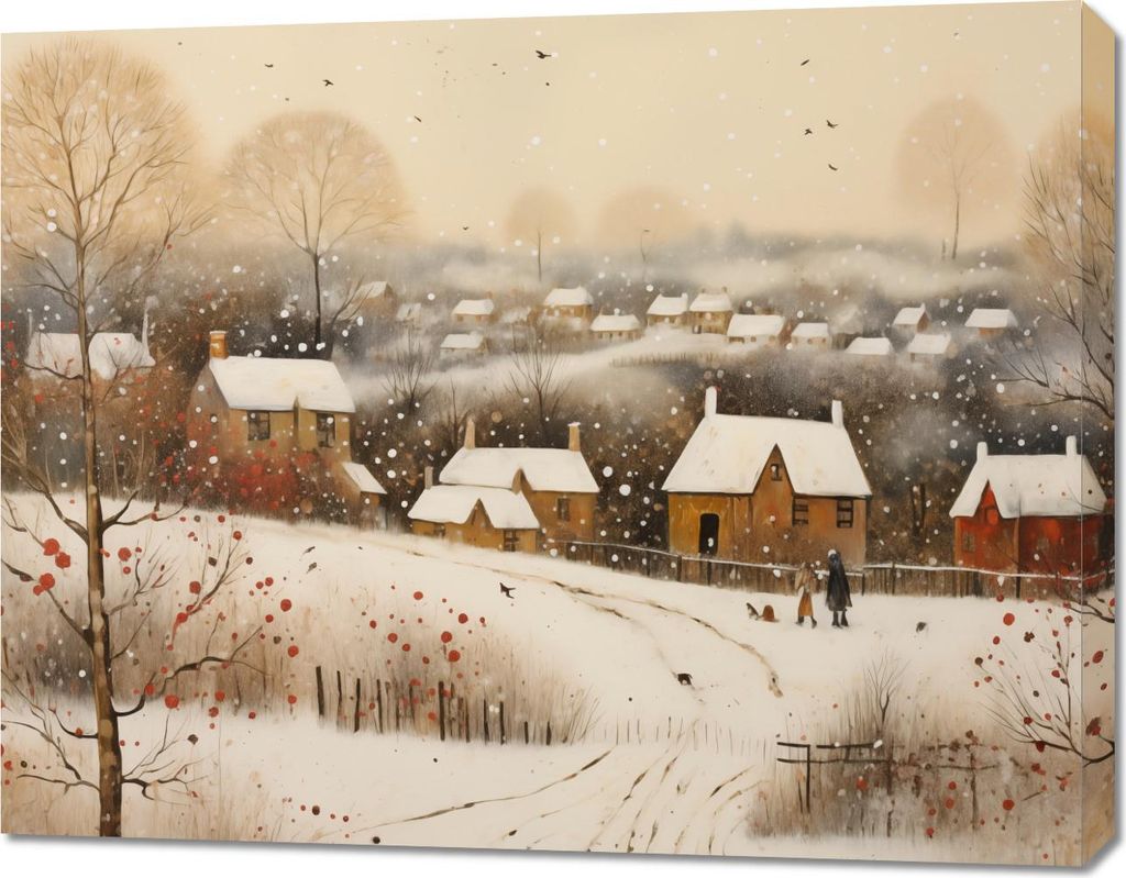 Bild 90x70cm Dorf Eingehüllt in Schnee