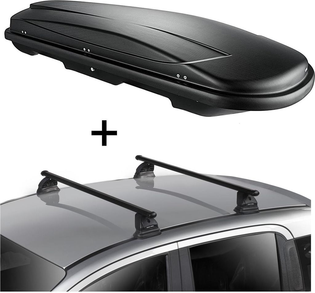 Dachbox VDPJUXT400 400 Liter schwarz abschließbar + Dachträger VDP EVO Stahl kompatibel mit Kia Cee'd (ED) 3-5 Türer 2006-2012