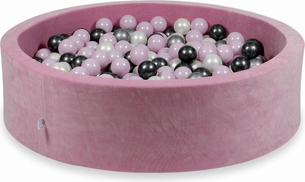 Trockenbecken 110x30cm Velvet Soft Pink mit 400 Bällen: Hellrosa Perle, Silber, Metallic Graphit, Perle