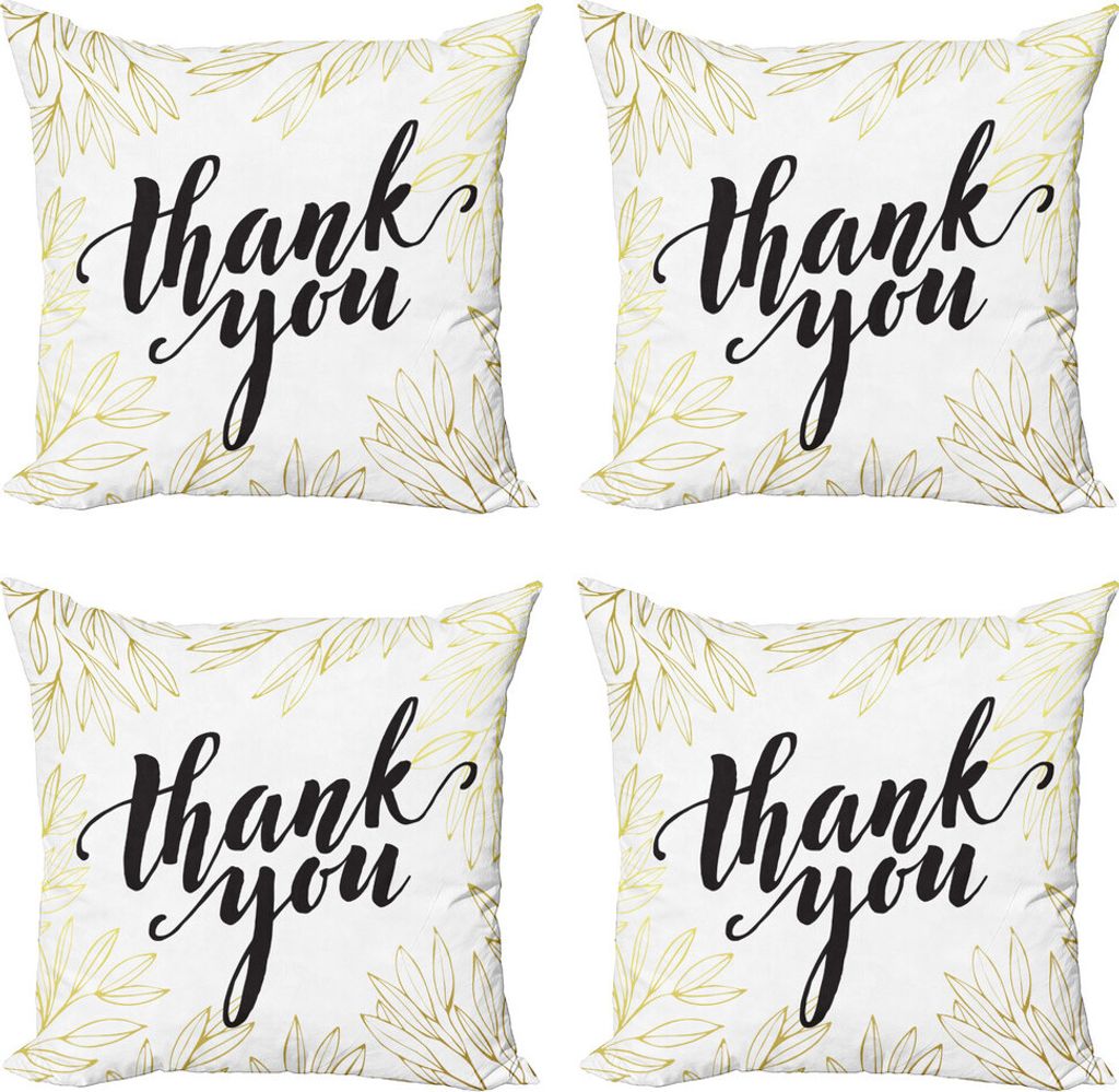 ABAKUHAUS Danke Kissenbezug Set (4 Stück), Side Details zur Zusammensetzung, Moderner Doppelseitiger Digitaldruck, 50 cm x 50 cm, Mustard Koksgraue
