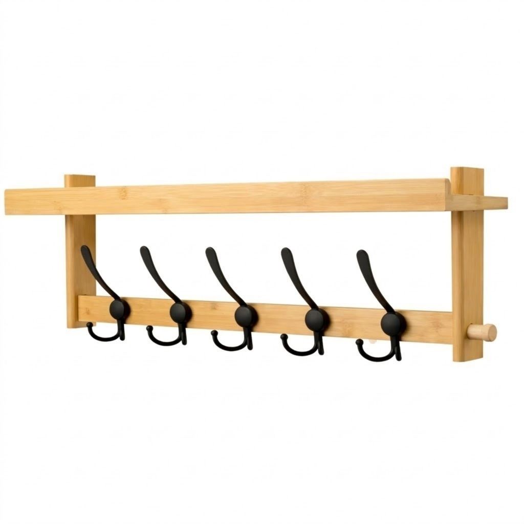 BUDDLEY Wandgarderobe mit Hutablage – Bambus – Garderobe Wand – mit Ablage – 5 Haken – Holz Garderobe – Hängend – Wandgarderobe Holz...