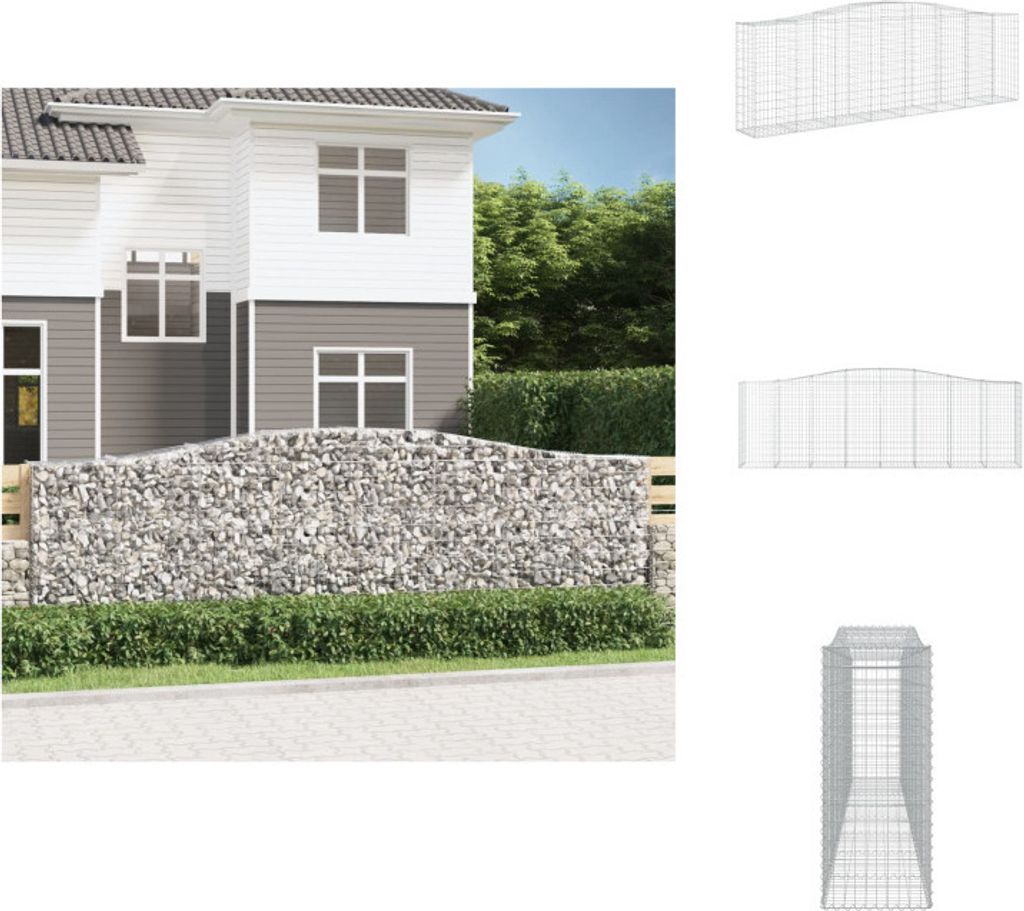 vidaXL Gabione mit Hochbogen 400x50x120/140 cm Verzinktes Eisen - Blumentöpfe & Pflanzgefäße