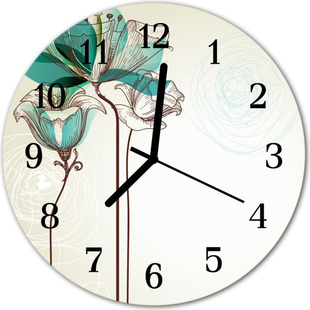 Glasuhr Wanduhr Küchenuhr Echt-Glas 30fi cm Vintage Blumen beige grün