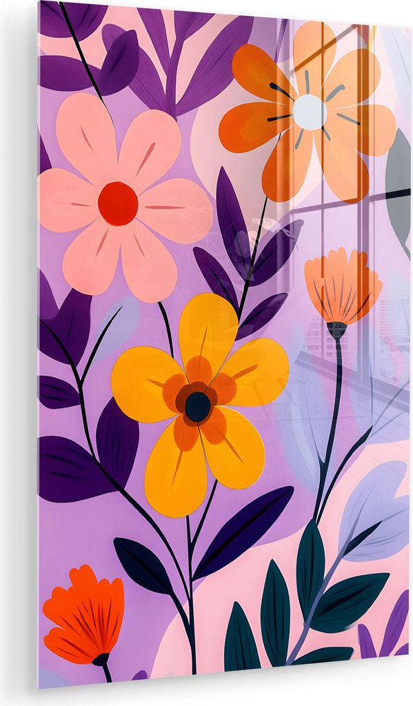 MuchoWow Glasbilder - Bilder auf Wandbild - Foto auf Glas Blumen - Bunt - Blätter 80x120 cm Wanddekoration aus Glas - Acrylglasbild - Acrylbilder ...