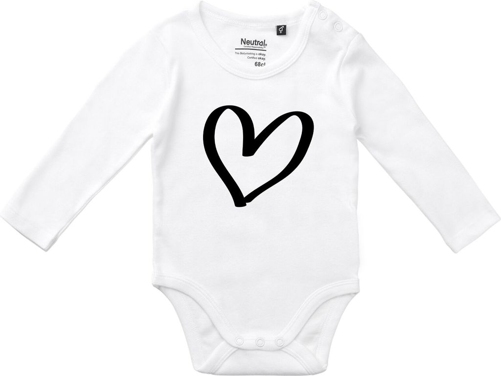 Huuraa Baby Body Herz Heart 68 White Baumwolle Fairtrade Langarmbody Geschenkidee