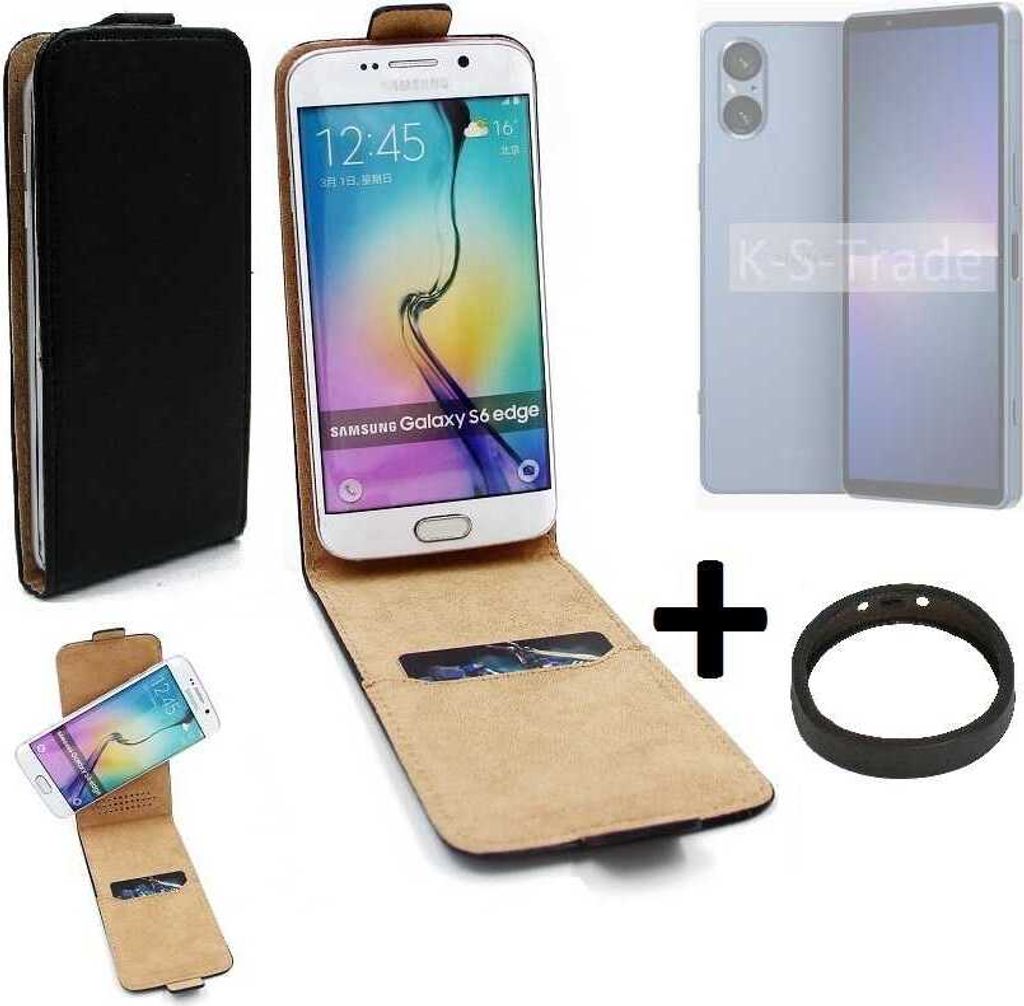 K-S-Trade TOP SET Handyhülle kompatibel mit Sony Xperia 5 V 360° Flipstyle Schutzhülle Smartphone Tasche schwarz + TPU Bumper, Case Hülle Flip