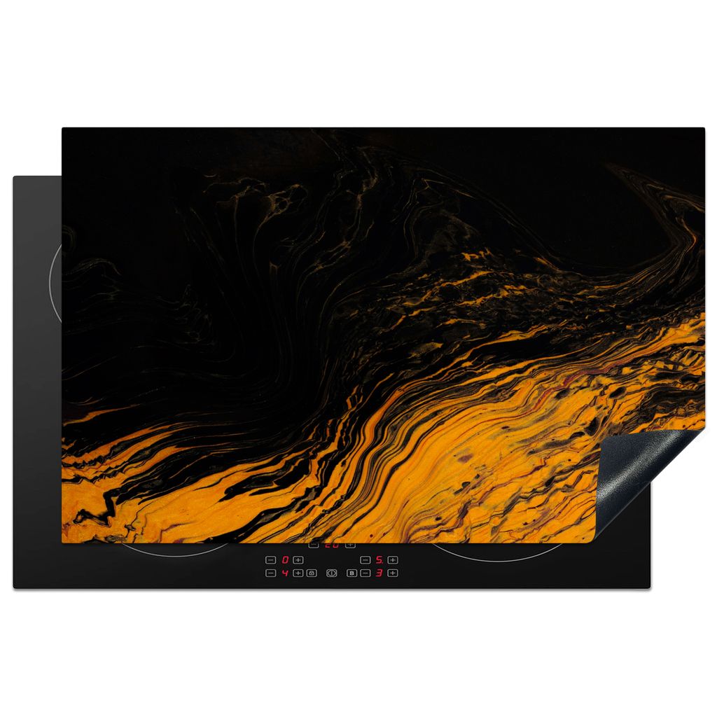 KitchenYeah Herdabdeckplatte Marmor - Farbe - Gold - Schwarz - Marmoroptik , 81x52cm, Küche Deko, Glaskeramikkochfeld Herdabdeckung, Abdeckplatt...