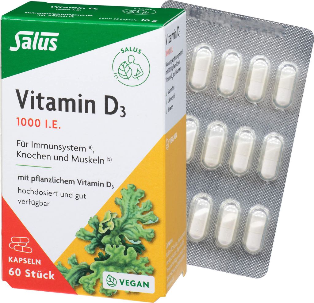Vitamine D3 Salus 1000 I.U. gélules 60 pc Image du produit 
