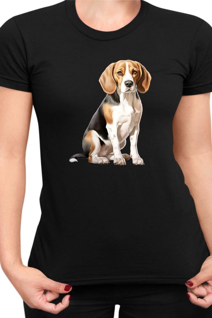 Damen T-Shirt Dogs Breeds Beagle Dog Breed 008, Lady S / Schwarz