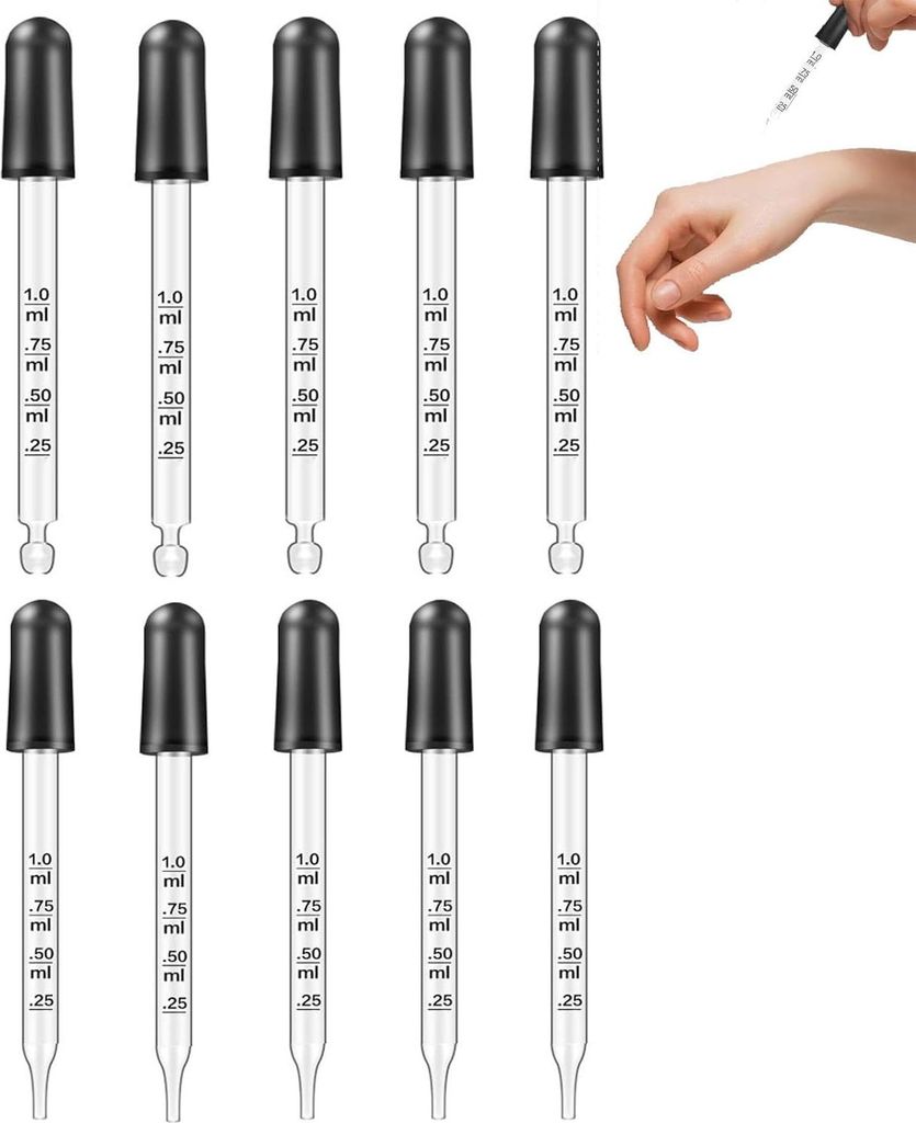 10er Set Glaspipette 1ml spritze mit Gummikopf Reinigungsbürste Präzise Pipette für Ätherische Öle,DIY,spritzen 1ml,Labor Medizin Messpipetten...