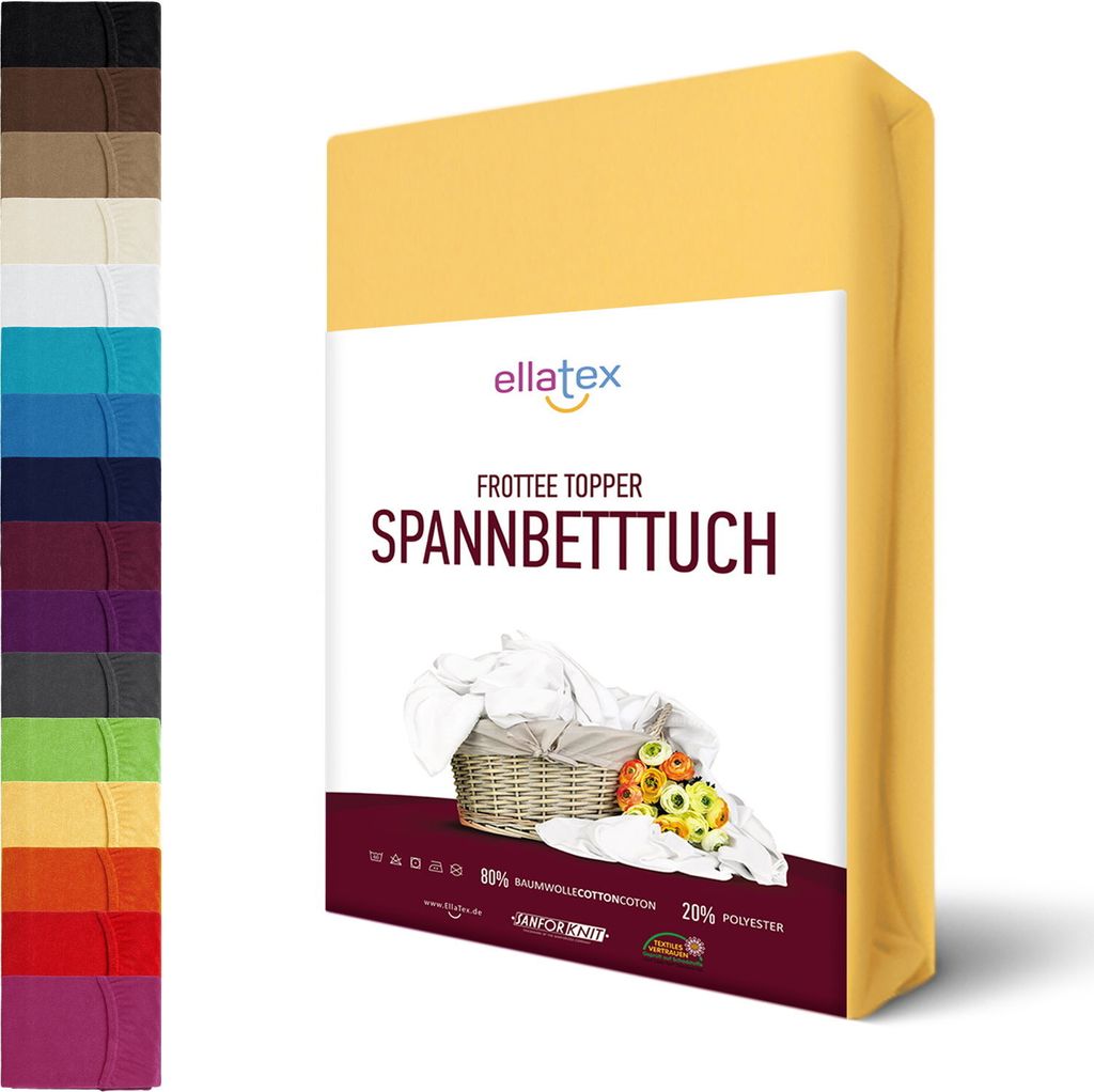 Frottee TOPPER Spannbettlaken Spannbetttuch für Matratzen bis 12 cm Bettlaken Betttuch, in Größe: 200x200-200x220 cm, in Farbe: Gelb