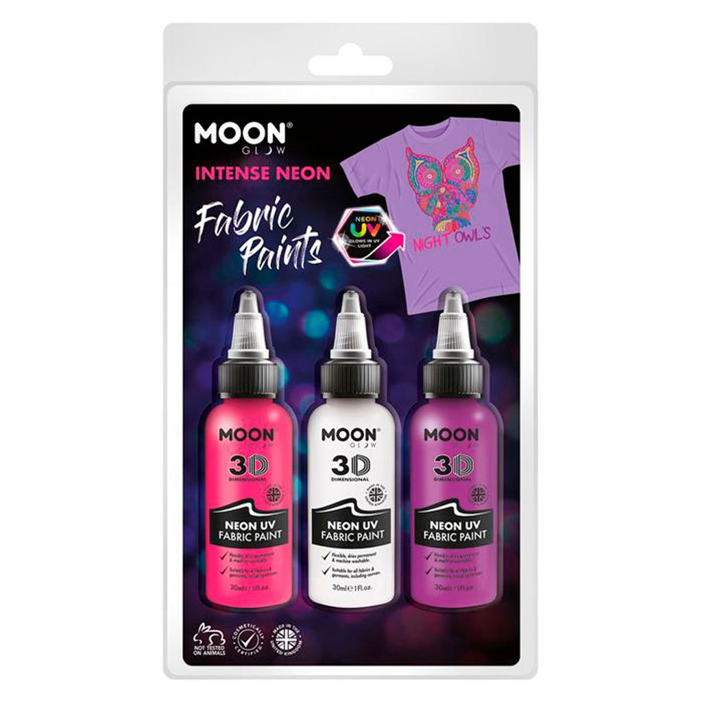 Haza Textilfarbe Neon Set - Kleidung UV Farbe Weiß Rosa Lila 3x30ml