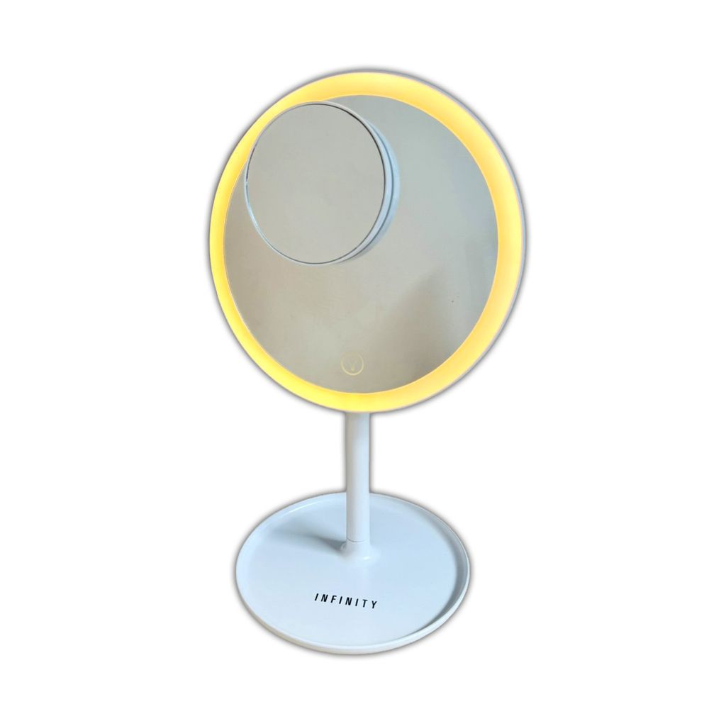 Akku Kosmetikspiegel 17,4 cm mit Licht 70 LEDs 3 Lichtfarben 5-fach Vergrößerung Spiegel Schminkspiegel Beleuchtet