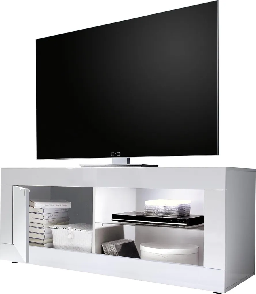 Meuble TV pour Grand Écran Salon - Design Blanc Brillant 140 cm Gambara