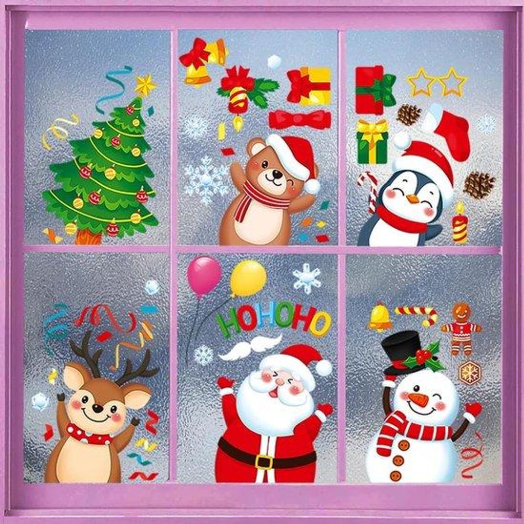 Kerstdekorationen selbstklebend, farbenfrohe Winter- Dekorationen, große, wiederholbar, Kerstmann- Dekorationen für Kinder.