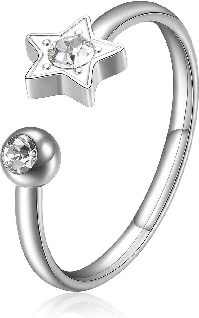 Bague Acier Pailleté Étoile avec Cristal Click SCK89 - Bijou Scintillant