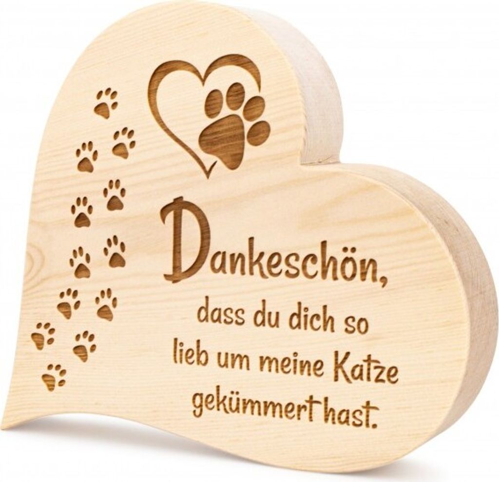Zirbenherz Danke Katze 20cm