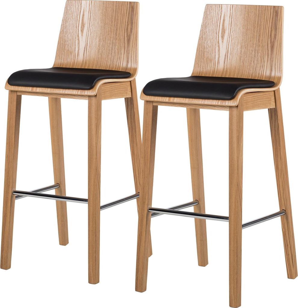 home24 Barstuhl - 2er-Set - Kunstleder / Esche Teilmassiv