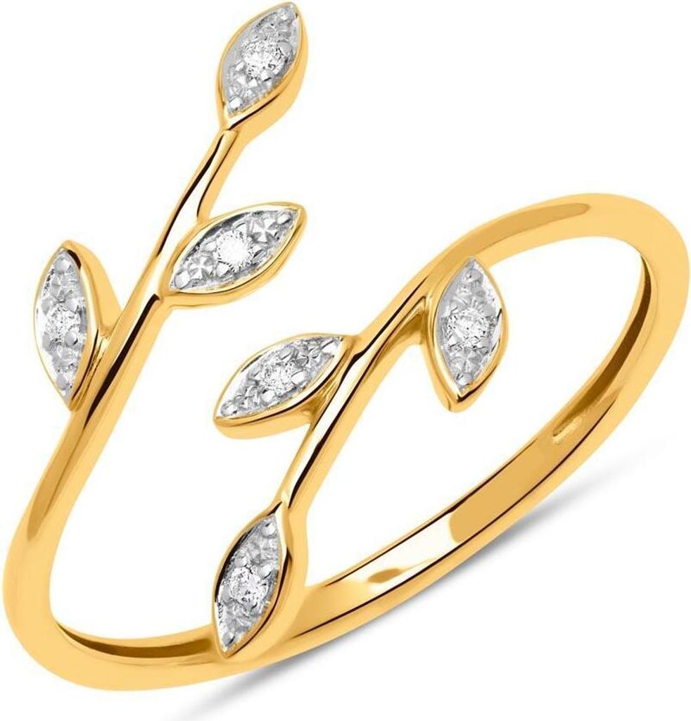 585er Goldring im Blattdesign + Diamanten ca. 0,03ct.