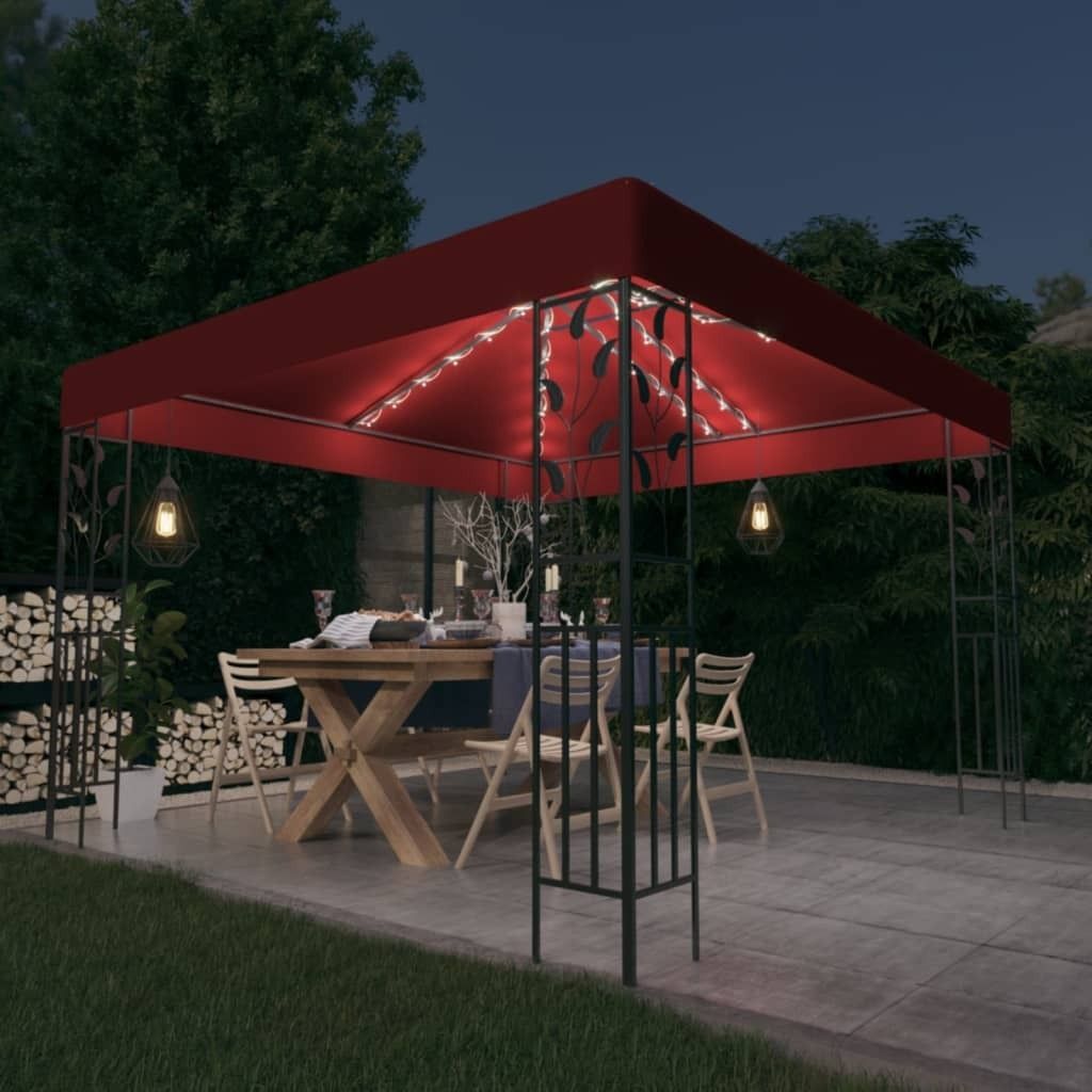 The Living Store Pavillon mit LED-Lichterkette 3x3 m Weinrot