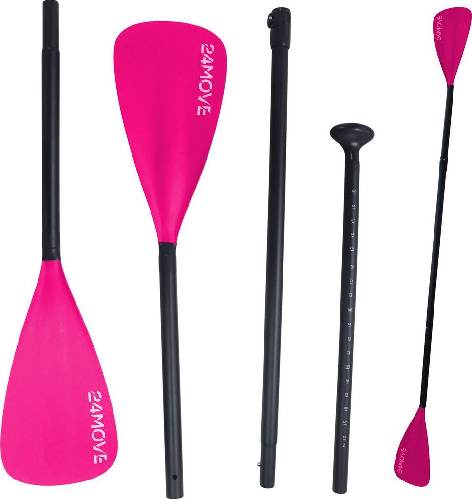 24MOVE Paddel Doppelpaddel 2 in 1 Teleskoppaddel Stechpaddel für SUP Stand Up Board, Kajak, Leicht aus Aluminium 230cm, verstellbar, pink