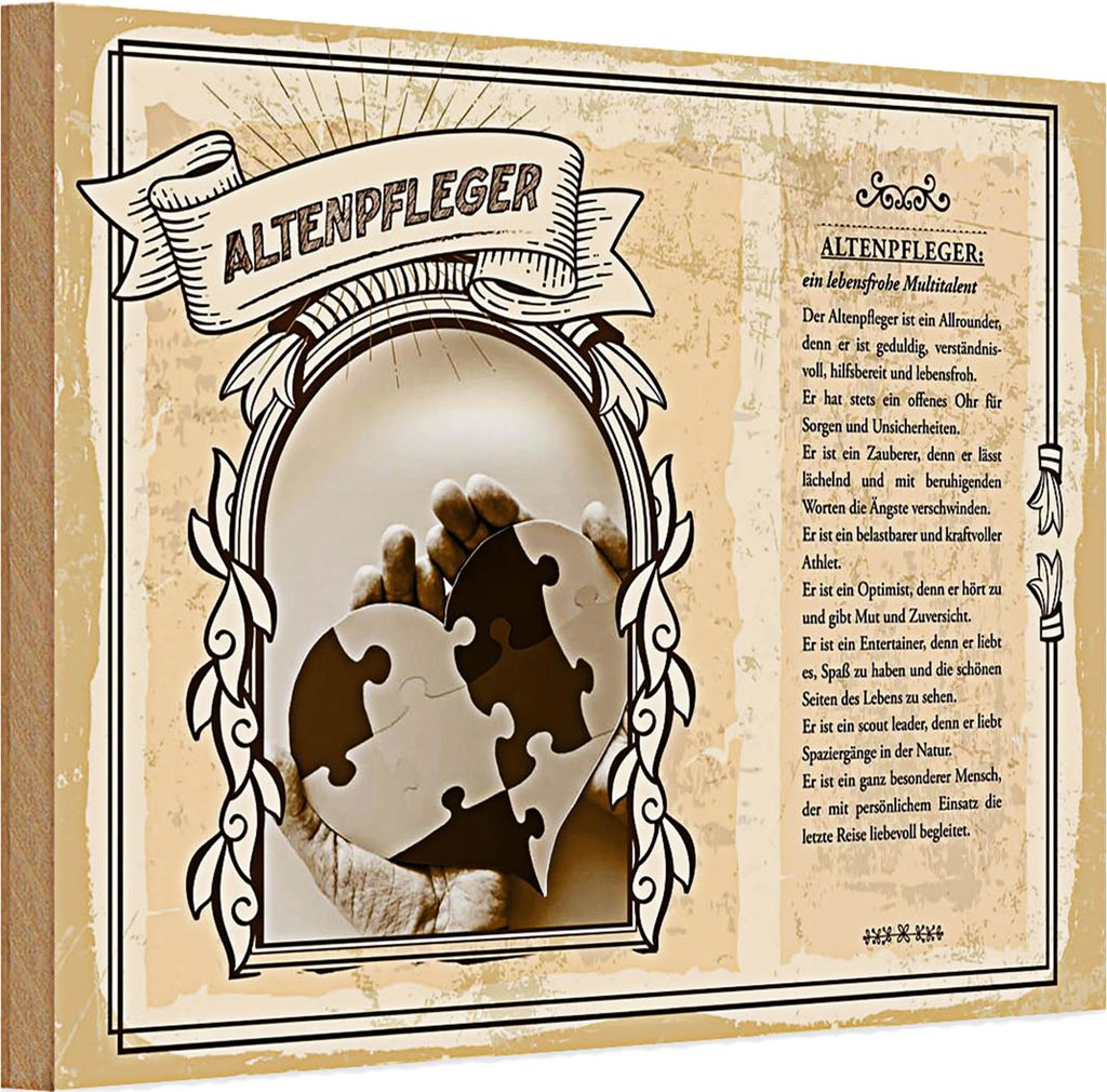 Holzschild Berufe 30x20cm Altenpfleger geduldig hilfsbereit Shild