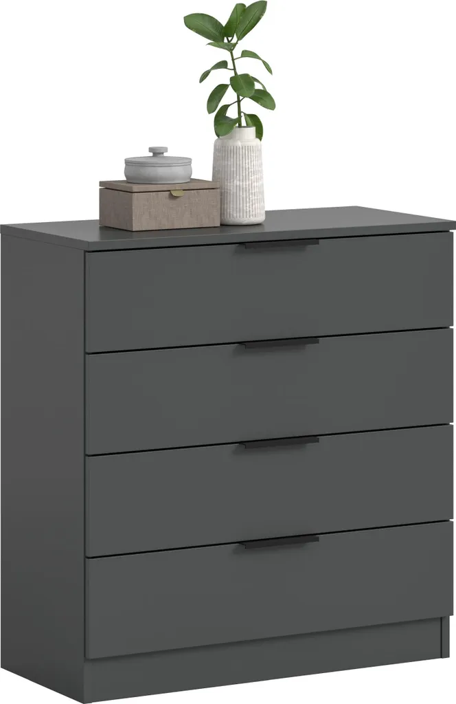 Commode de chambre anthracite Kopenhagen avec 4 tiroirs de rangement 80cm