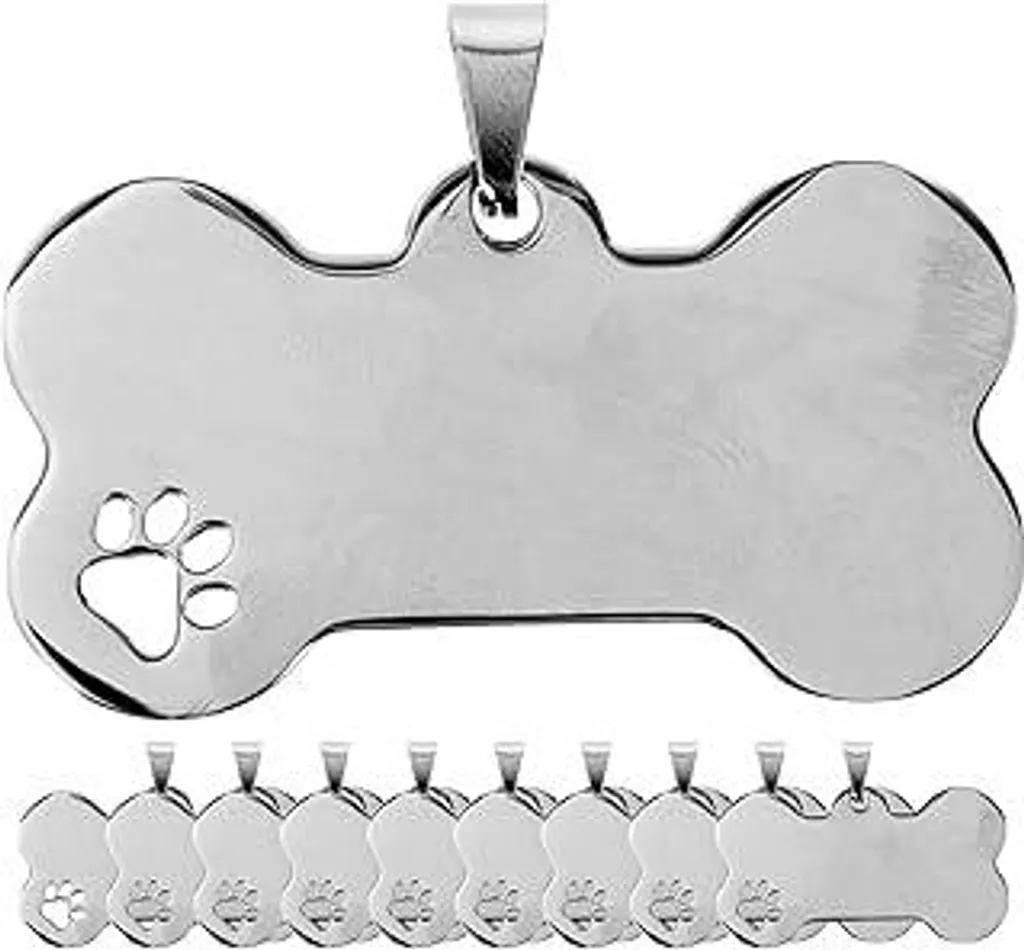 Set 10 Targhette Metallo Argento per Cani - Design Pulito e Leggero