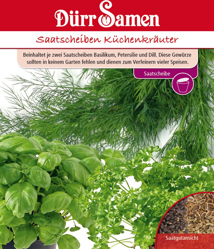 Dürr-Samen - Saatscheiben Küchenkräuter (Basilikum Petersilie Dill) - Saatgut - 4192