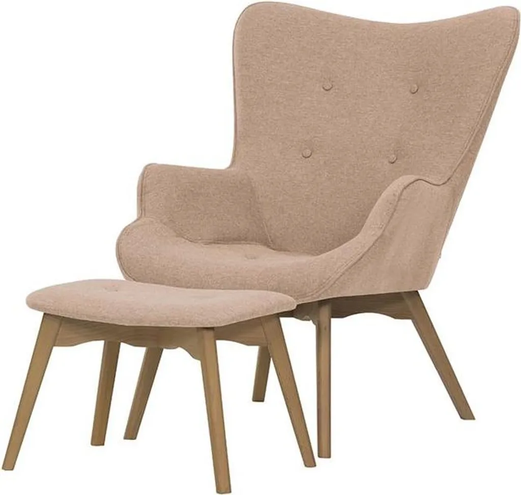 Fauteuil relax scandinave Malmo 61 et pouf assorti en chêne clair Ducan