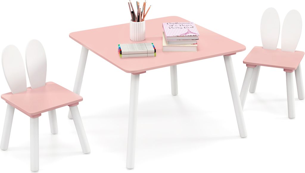 DREAMADE Kindertisch mit 2 niedlichen Hasenohrenstühlen, Produktbild 